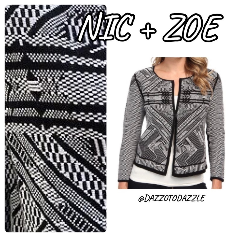 NIC + ZOE Lithograph Black White Open Front Sweater Jacket | Medium‌‌‌‌‌‌‌‌‌‌‍‍‍